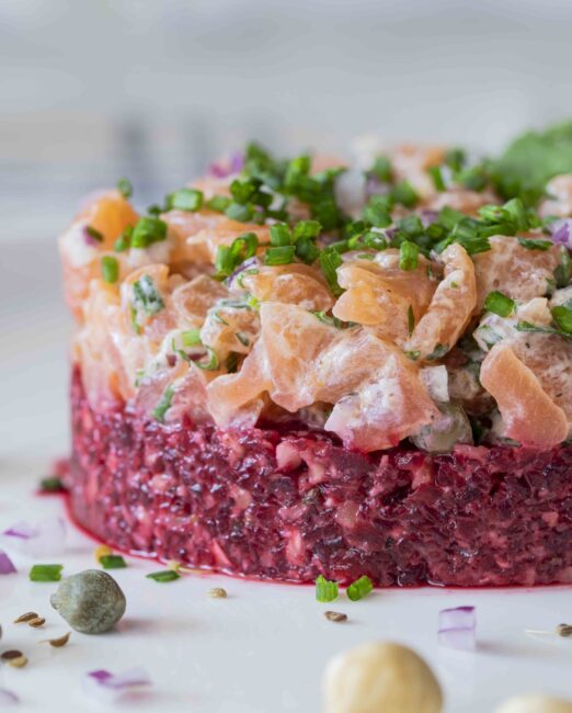 Gerookte zalm tartar met rode biet 1.2