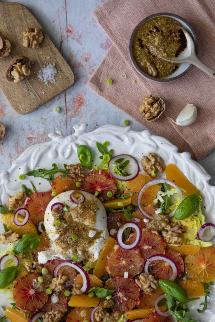Ensalada de naranja con Burrata y aliño de nueces 4 Sinaasappelsalade met noten dressing 3