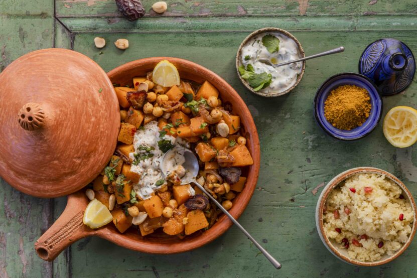 Tagine with pumpkin, chickpeas, dates and moroccan spices