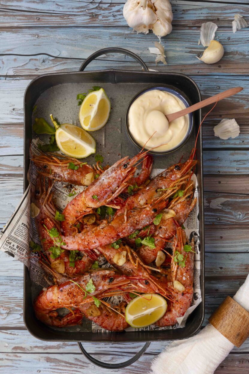 Grilled prawns with garlic mayonnaise 1 Grilled prawns with homemade garlic mayonnaise