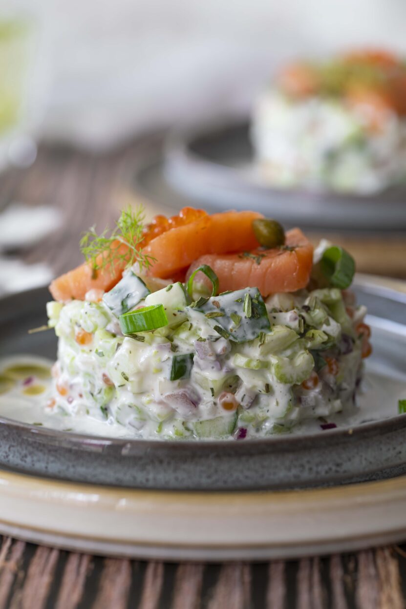 Smoked salmon with cucumber and celery salad 1 Smoked salmon with cucumber and celery salad