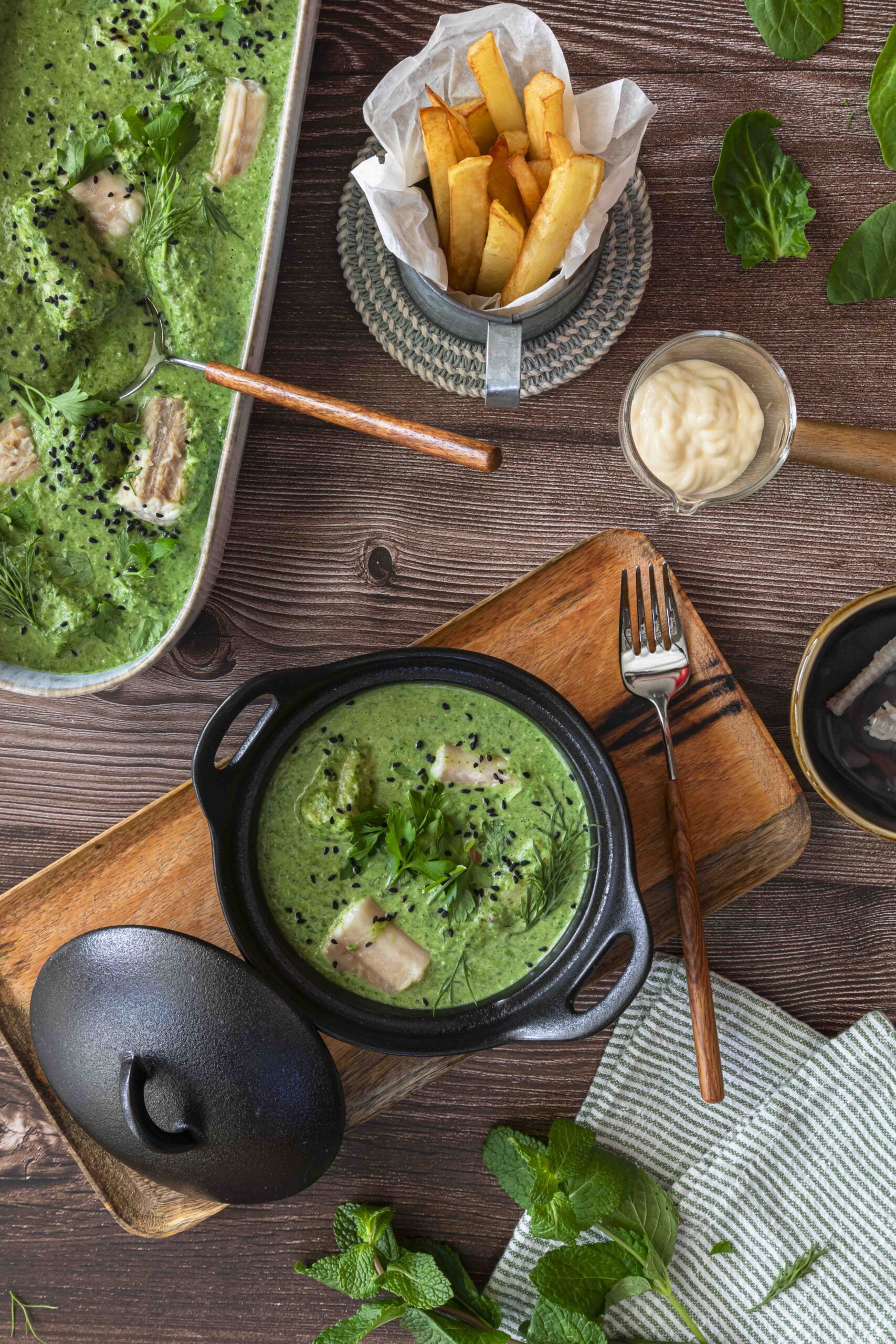 Hondshaai met spinazie en munt