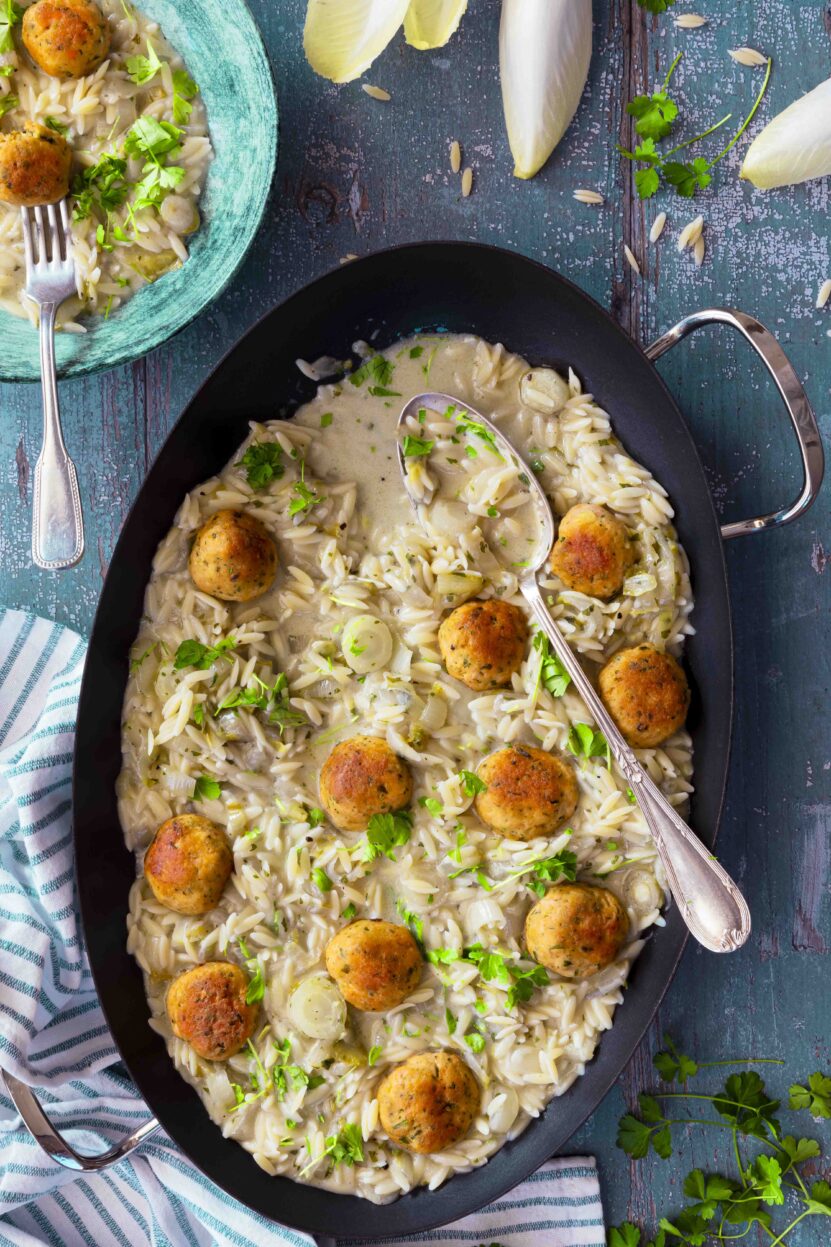 Orzo pasta met witloof en zalmballetjes 1 Orzo met witloof en zalmballetjes 4