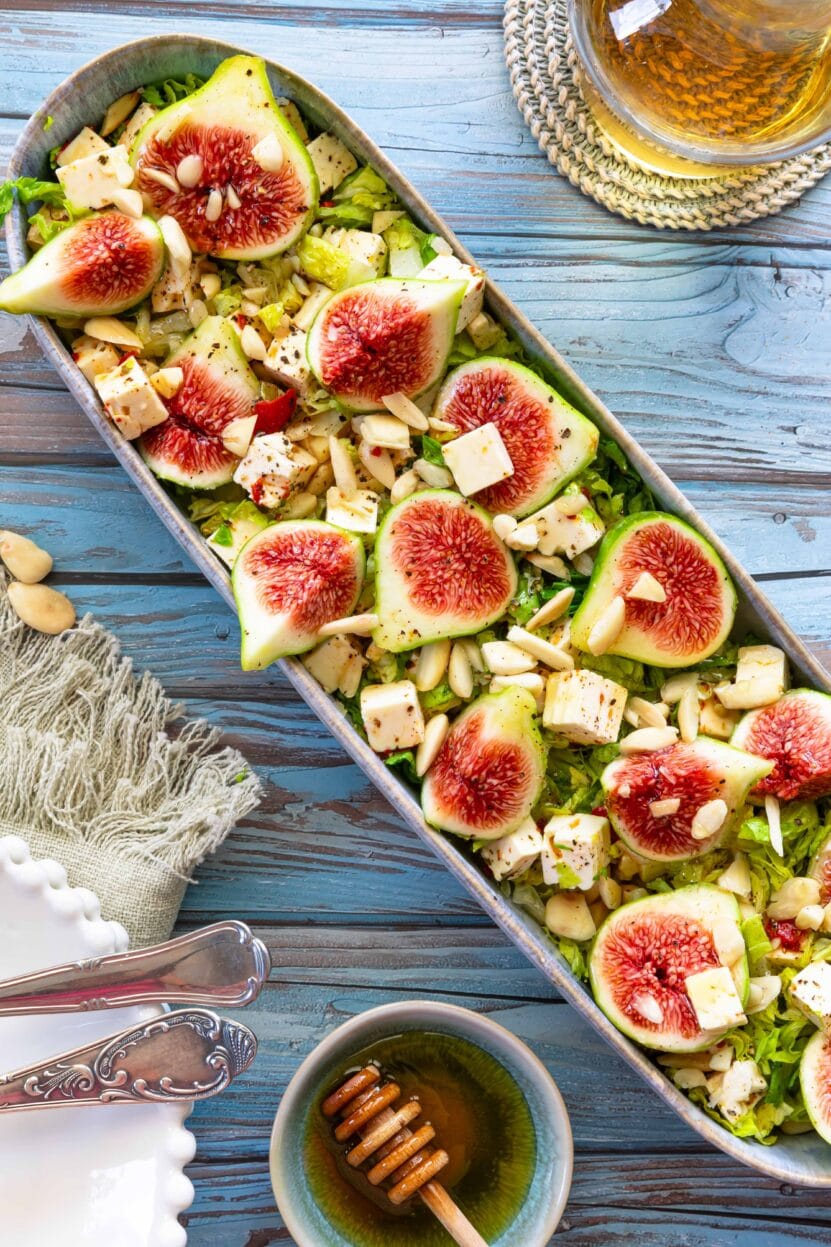 Ensalada de higos con queso feta y almendras 1 Vijgensalade met feta en amandelen
