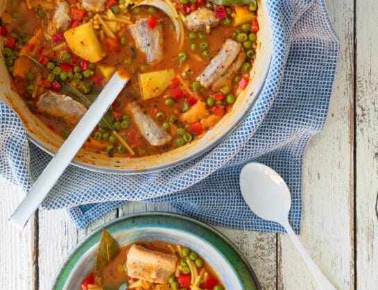 Stoofpotje van hondshaai met vermicelli 1 Stoofpotje van hondshaai en vermicelli 1